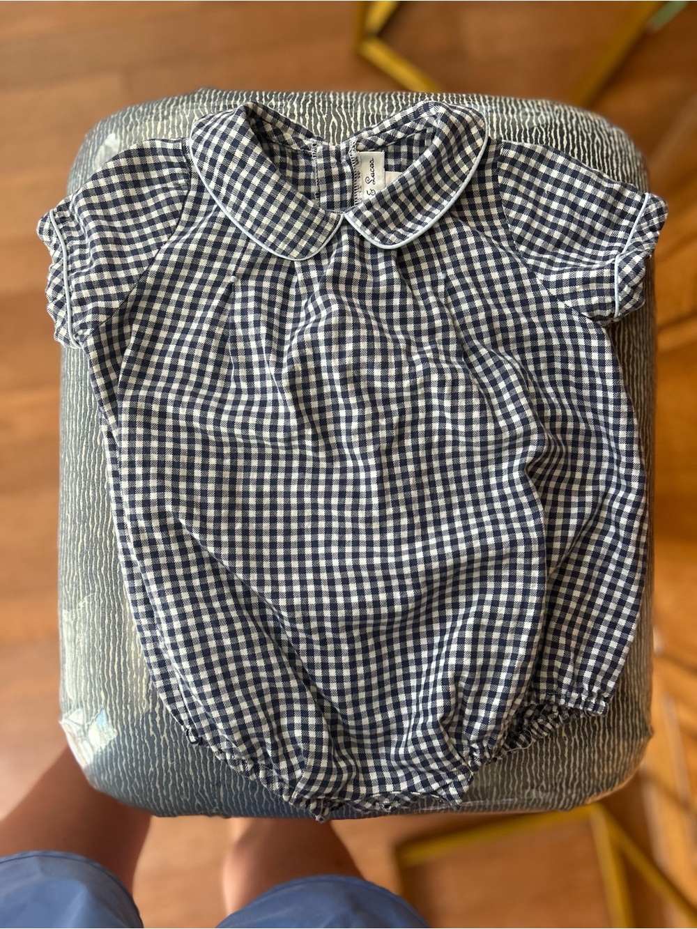 Classic Navy Gingham Baby One-Piece with Peter Pan Collar